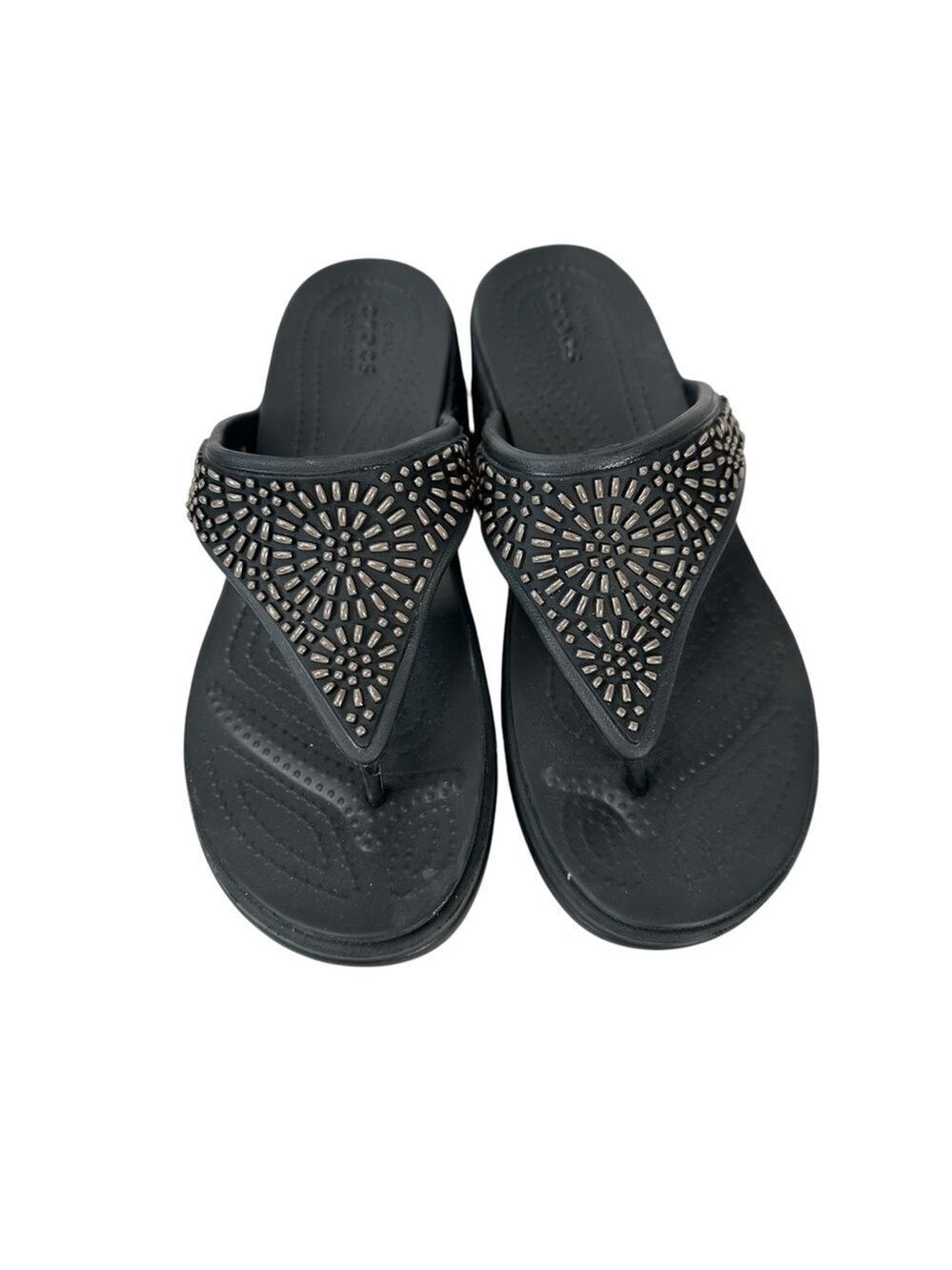 Crocs Monterey Diamante Black Flip Flop Sandals Comfort Casual Size 7